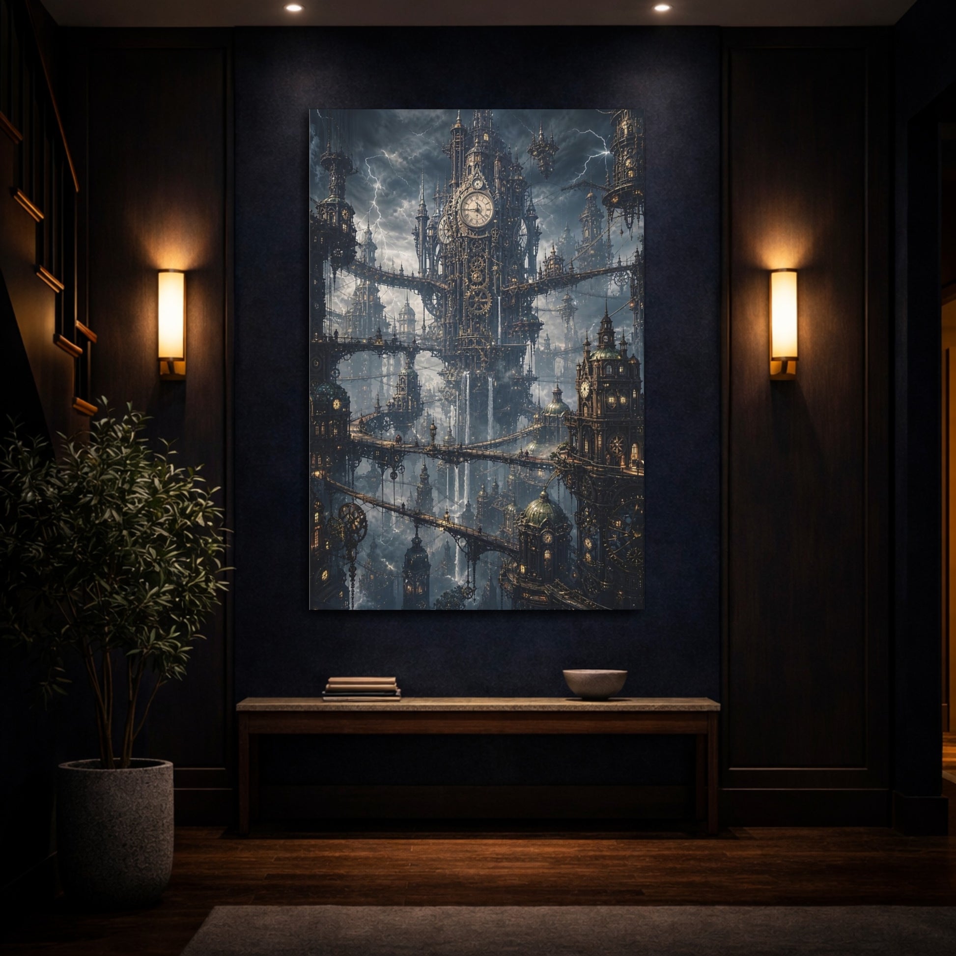 Mockup 4. Clockwork Citadel shown as canvas print
