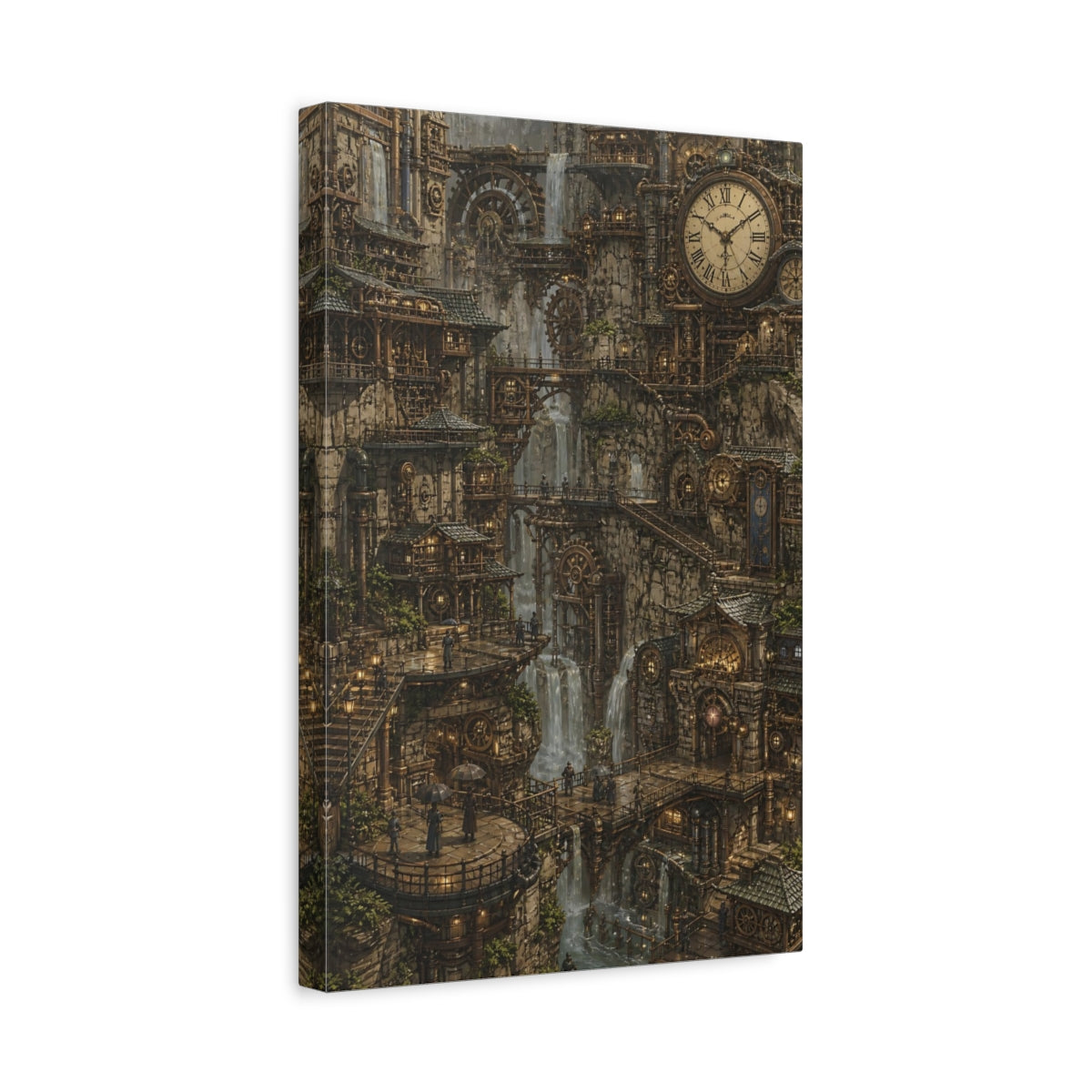 Side Mockup 4. Clockwork Cliff City shown as canvas print