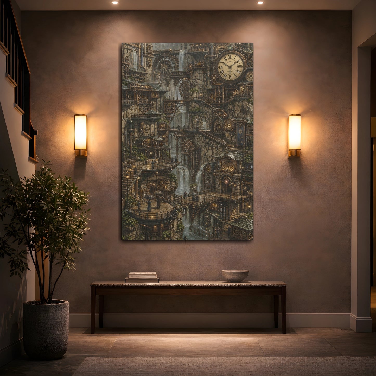 Mockup 2. Clockwork Cliff City shown as canvas print