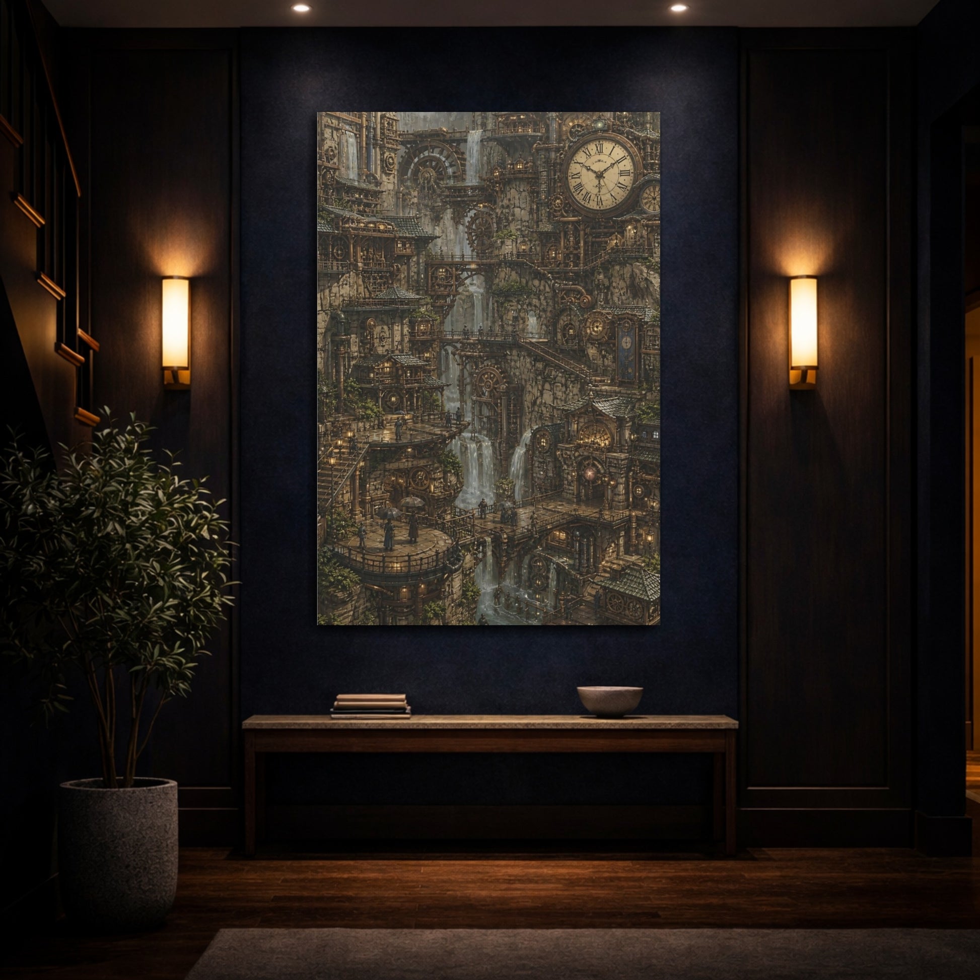 Mockup 4. Clockwork Cliff City shown as canvas print
