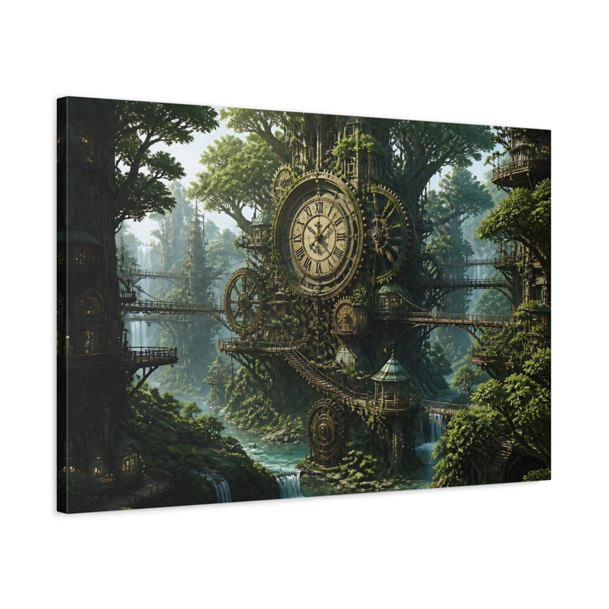 Side Mockup 2. Clockwork Forest shown as canvas print
