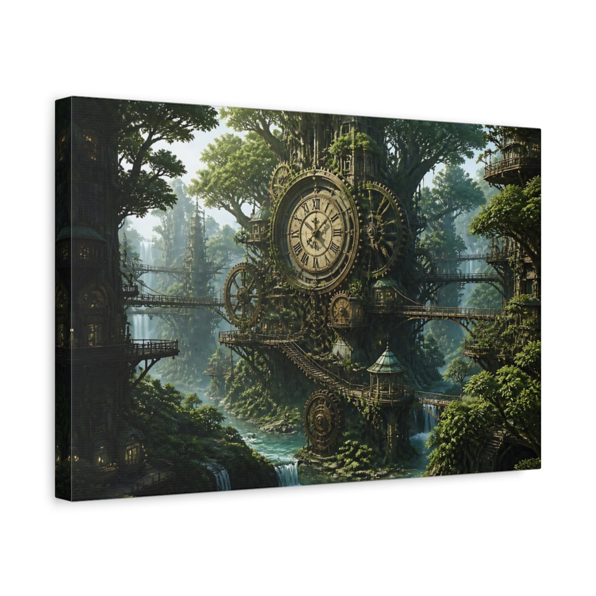 Side Mockup 4. Clockwork Forest shown as canvas print