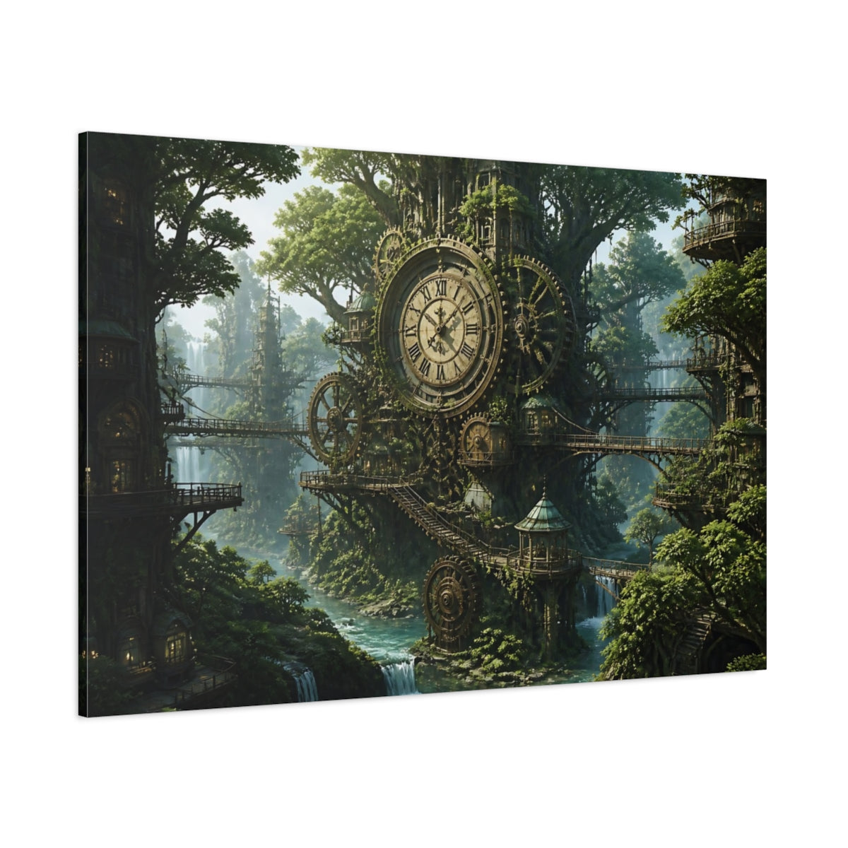 Side Mockup 1. Clockwork Forest shown as canvas print