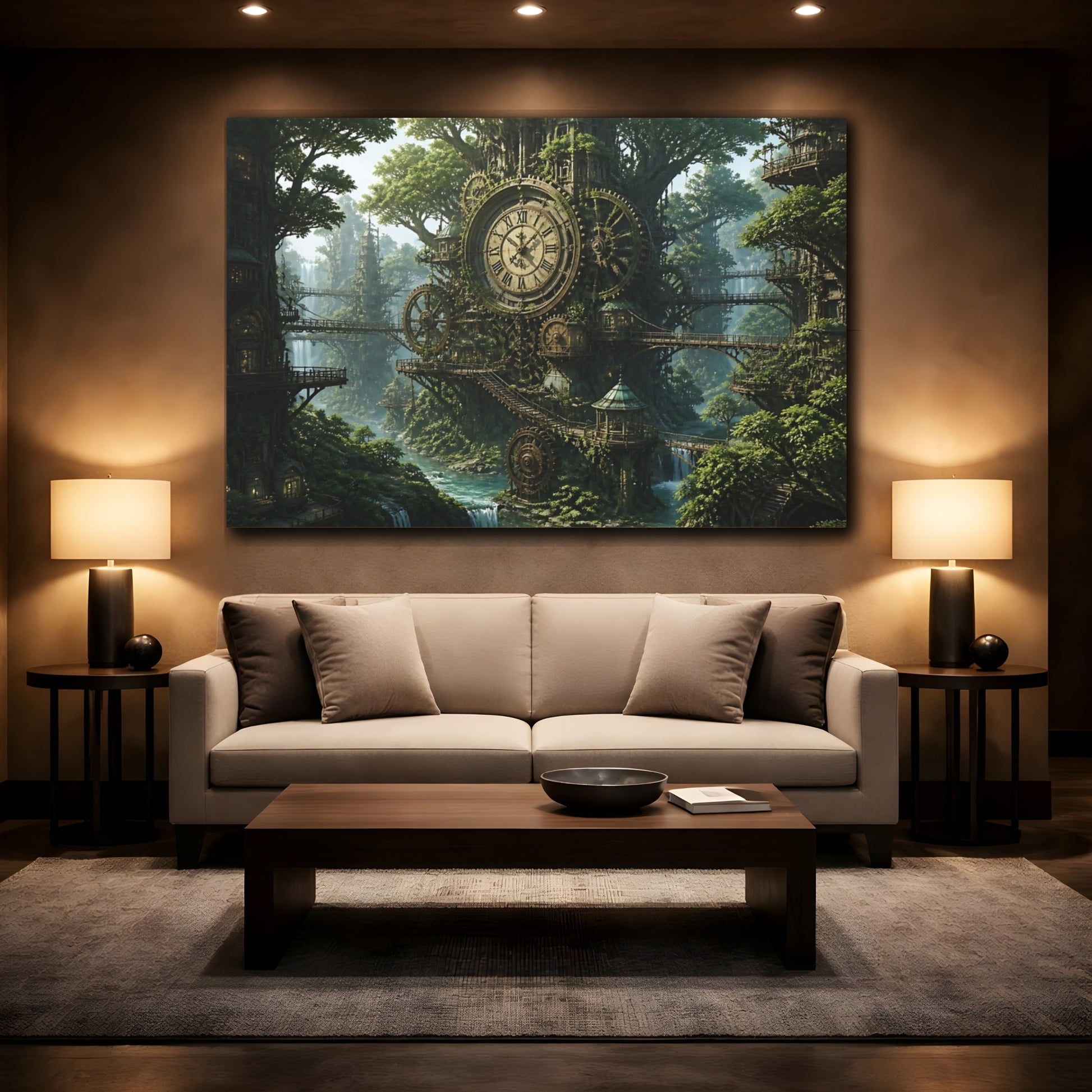 Mockup 2. Clockwork Forest shown as canvas print