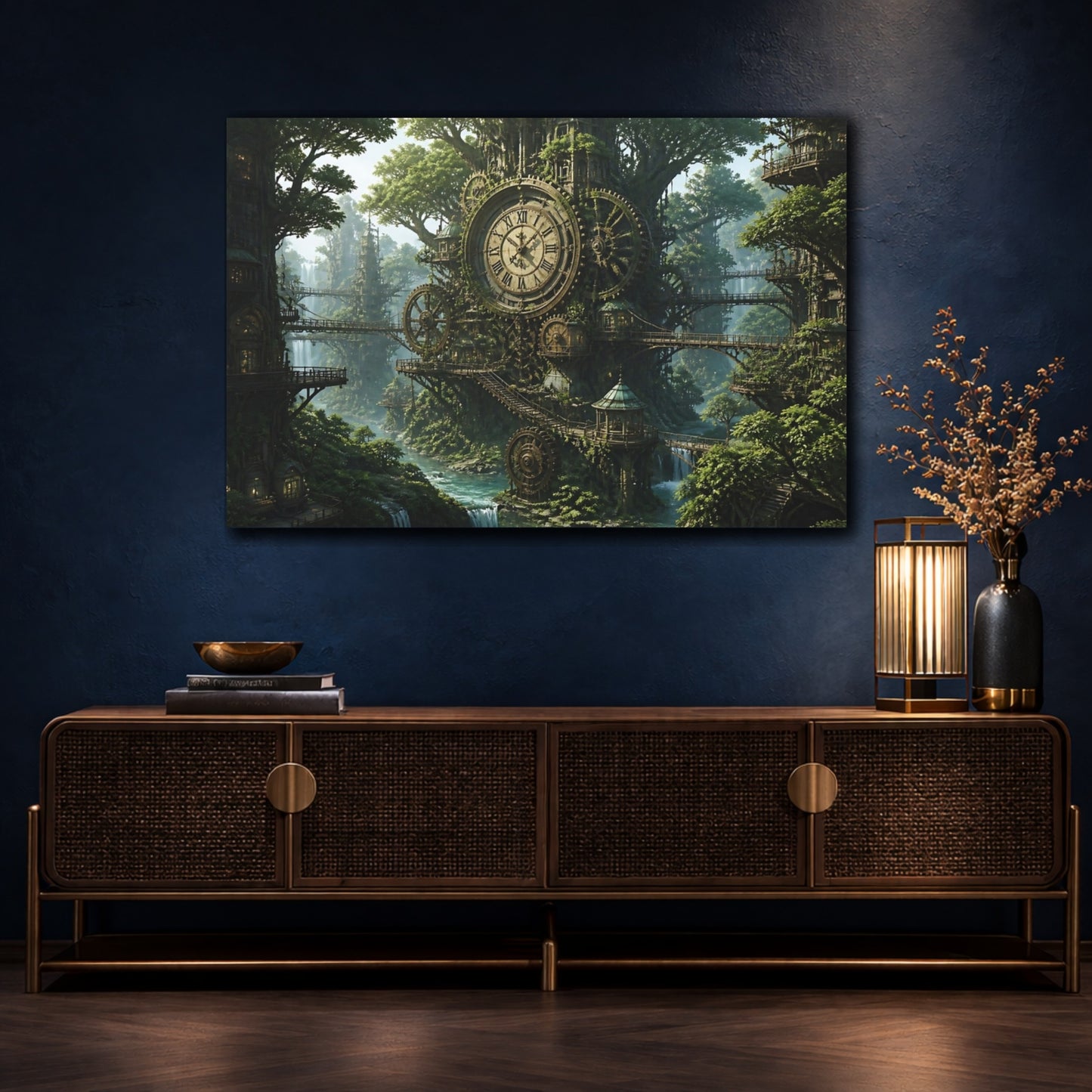 Mockup 4. Clockwork Forest shown as canvas print