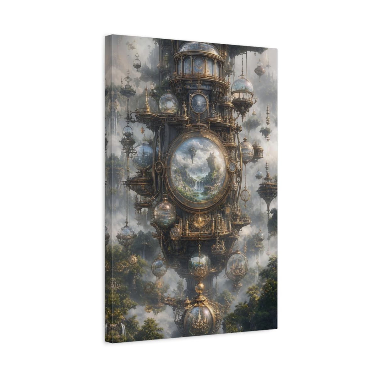 Side Mockup 3. Clockwork Sky Citadel shown as canvas print