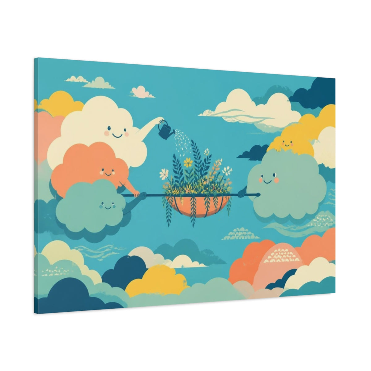 Side Mockup 1. Cloud Family Garden shown as canvas print