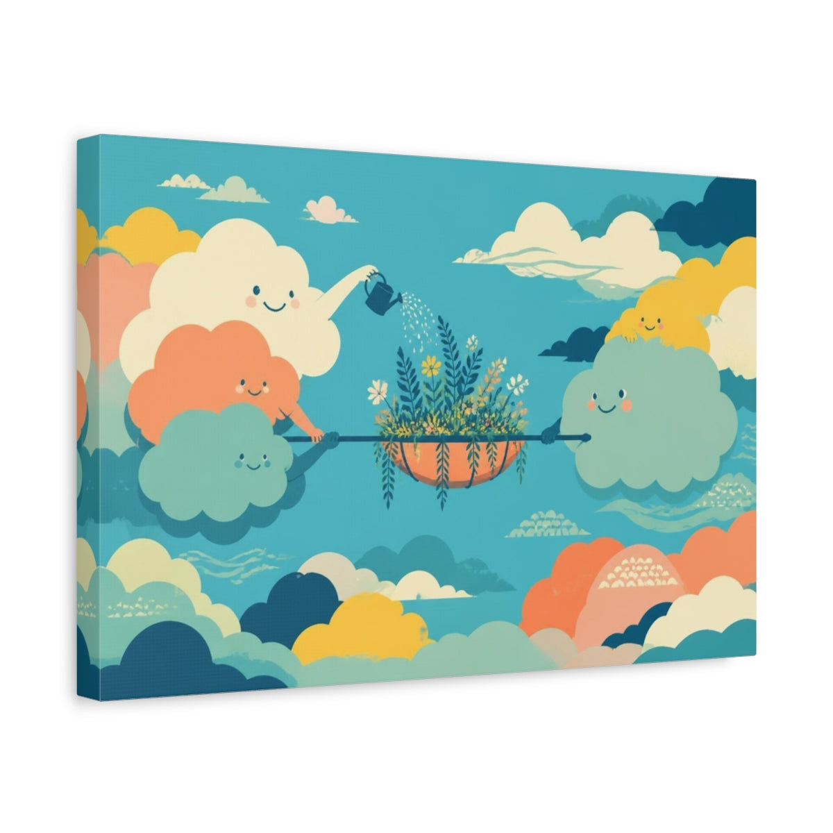 Side Mockup 4. Cloud Family Garden shown as canvas print