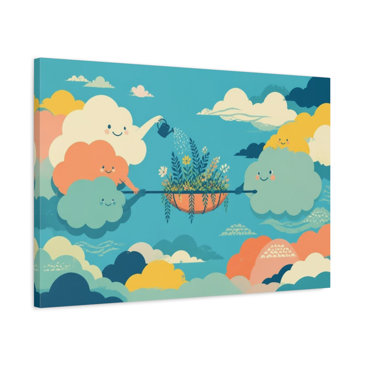 Side Mockup 2. Cloud Family Garden shown as canvas print