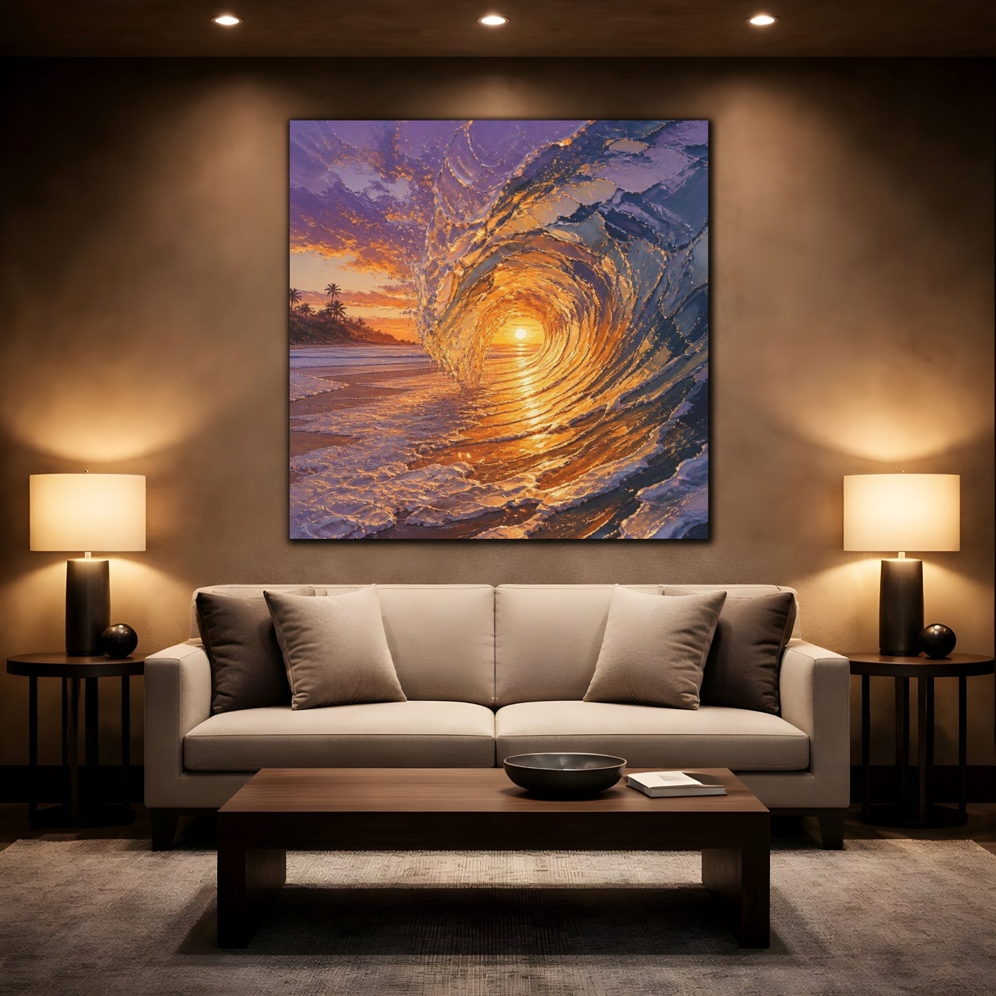 Mockup 2. Coastal Barrel Wave shown as canvas print