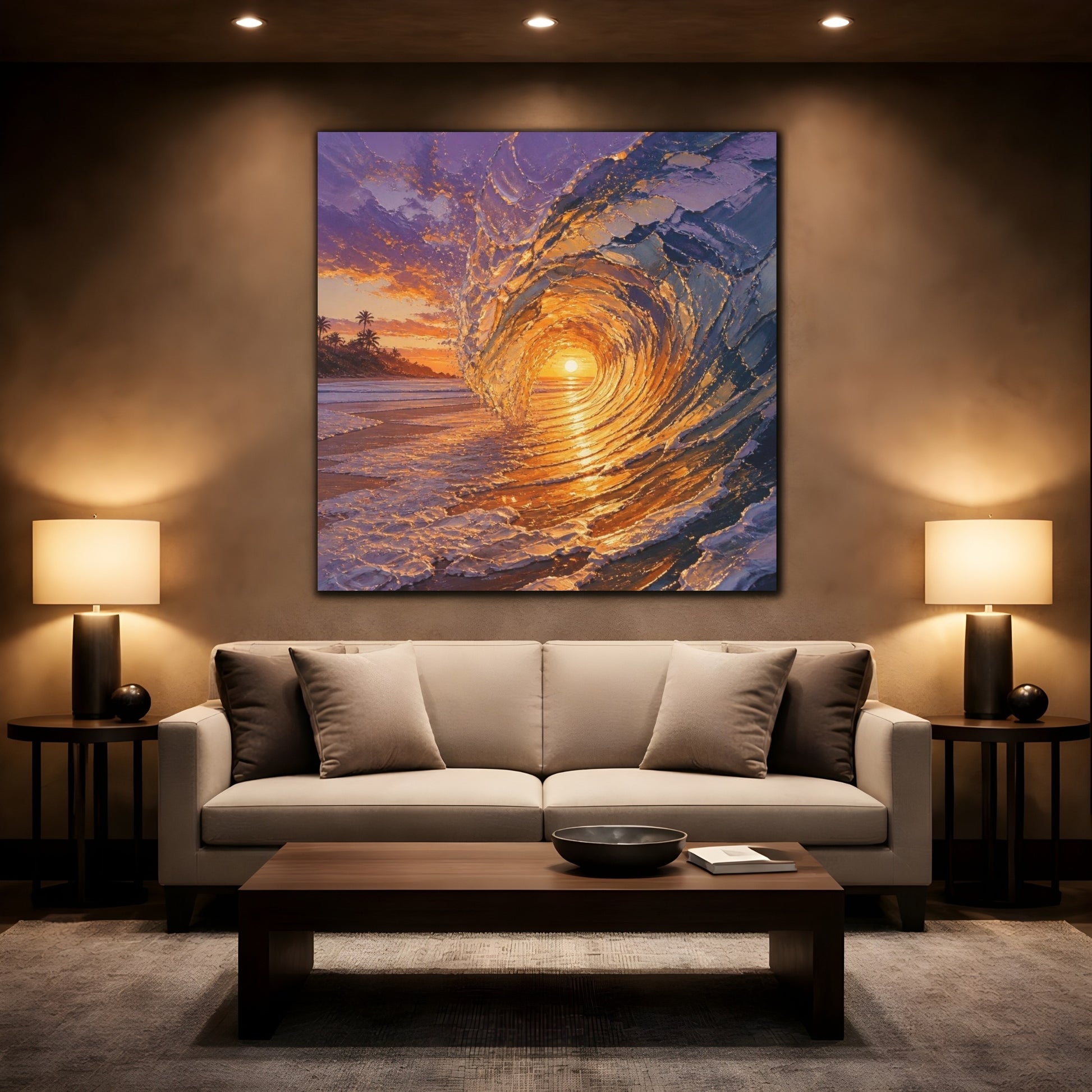 Mockup 2. Coastal Barrel Wave shown as canvas print