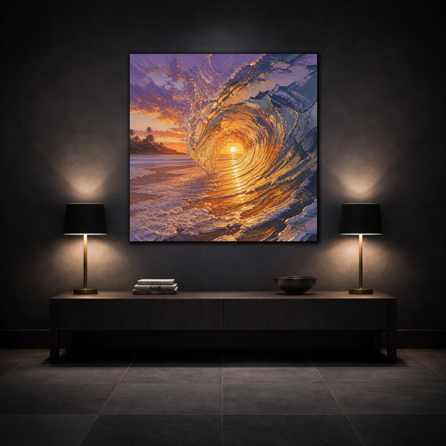 Mockup 3. Coastal Barrel Wave shown as canvas print