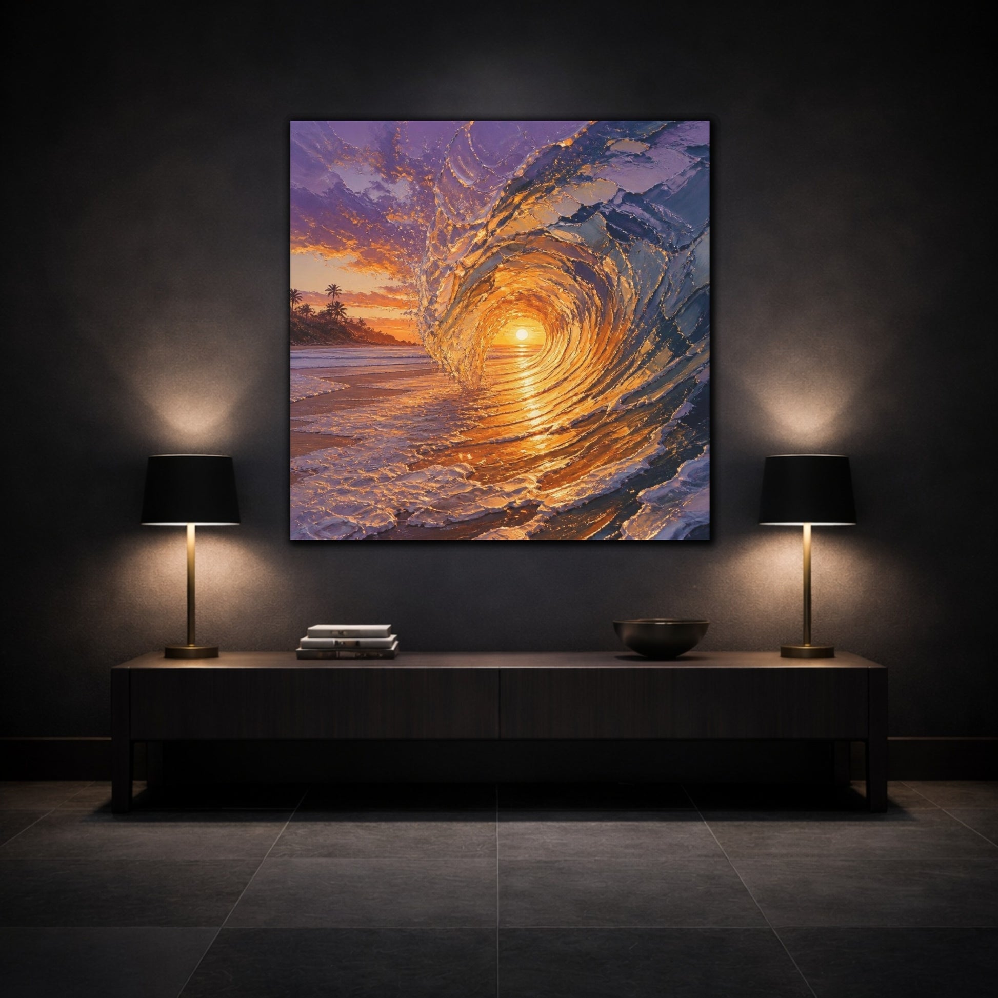 Mockup 3. Coastal Barrel Wave shown as canvas print