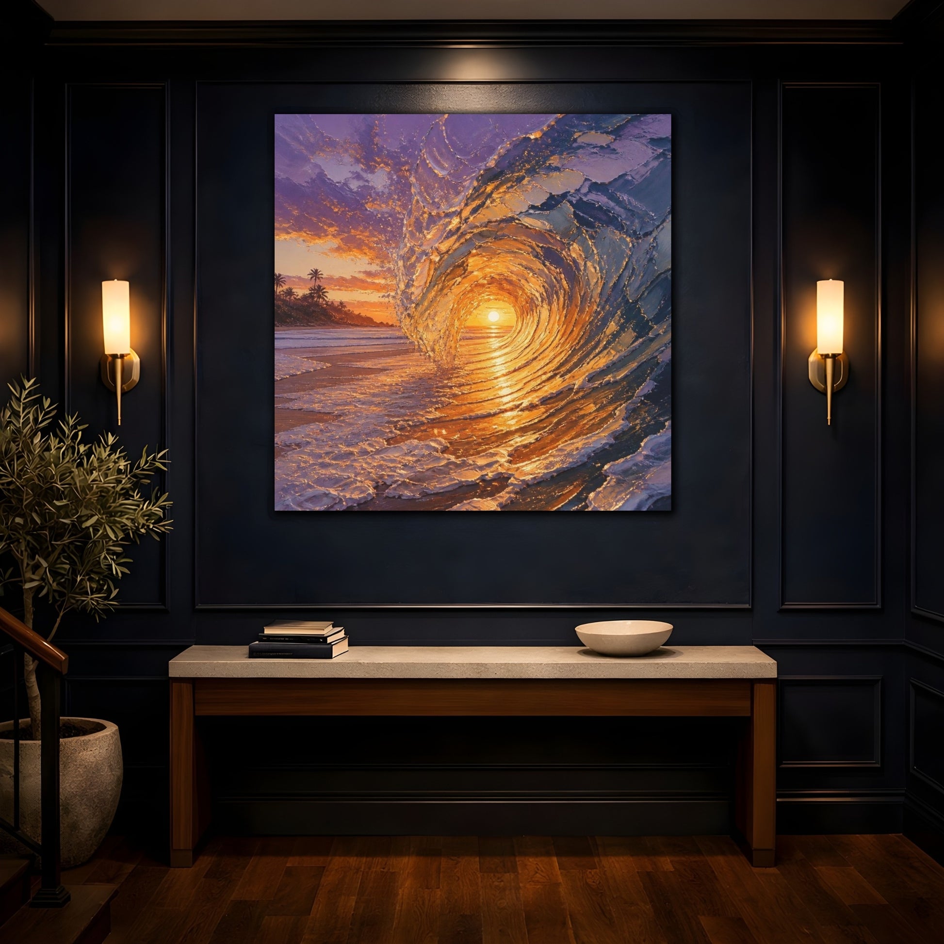 Mockup 4. Coastal Barrel Wave shown as canvas print