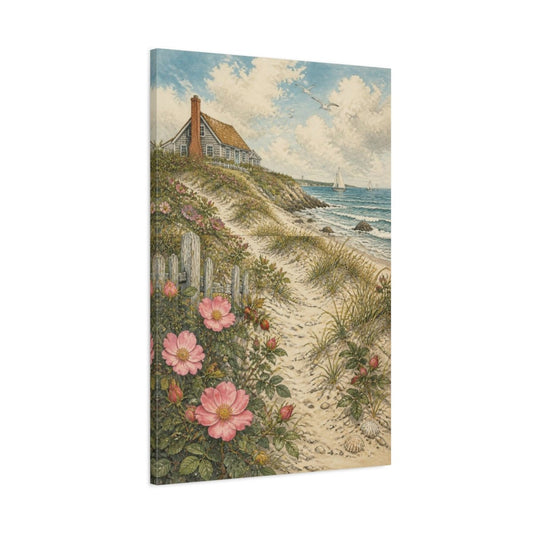 Coastal Beach Cottage Canvas Print – Living Room, Above Sofa - YesArtYes
