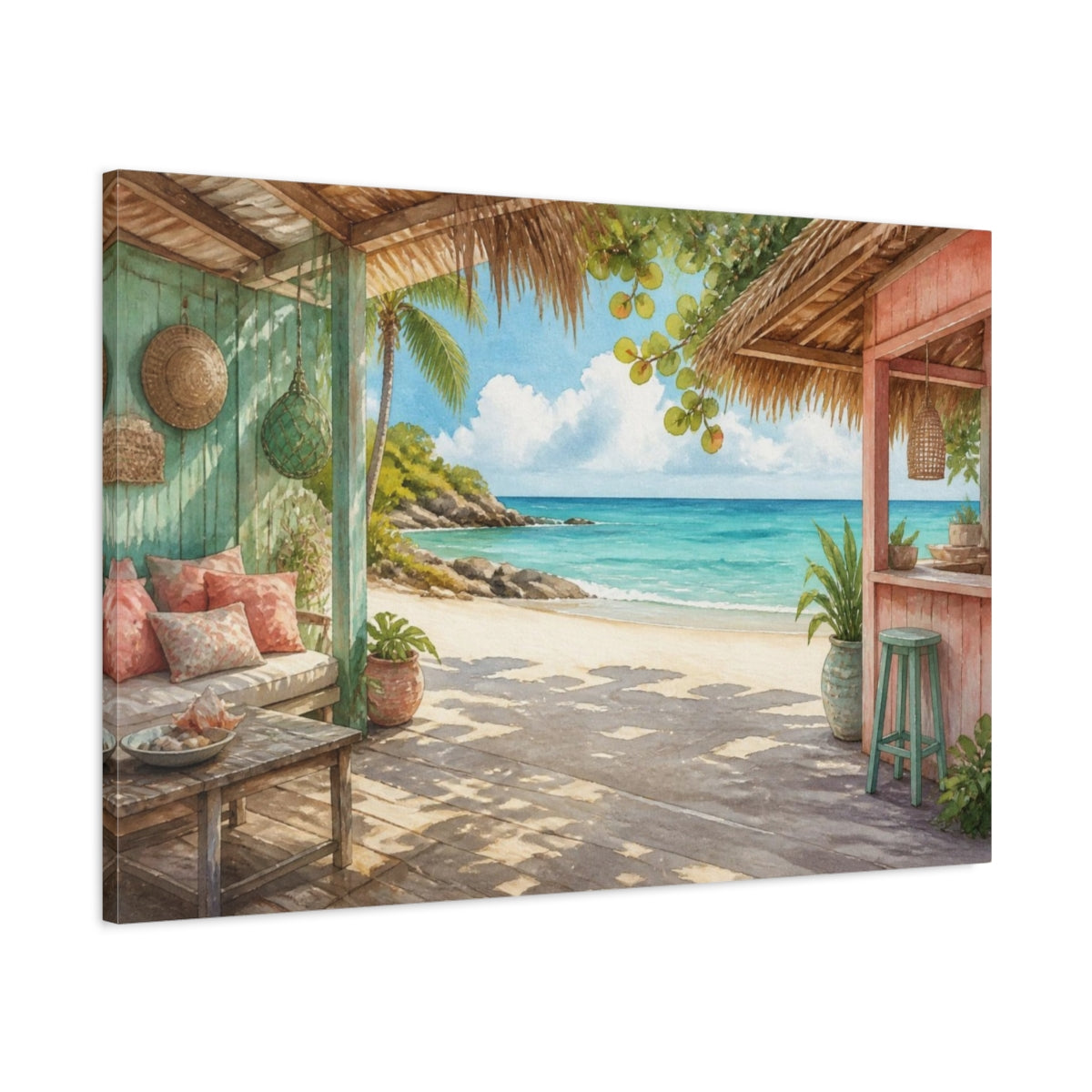 Main Mockup. Coastal Beach Hut View shown as canvas print