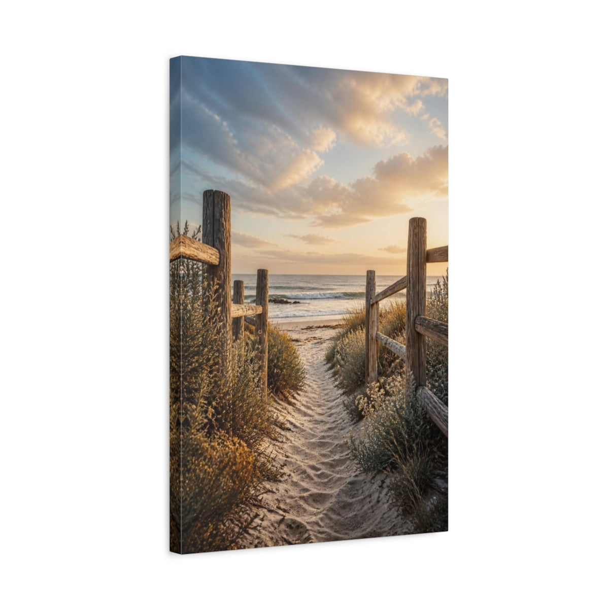 Side Mockup 3. Coastal Beach Path shown as canvas print