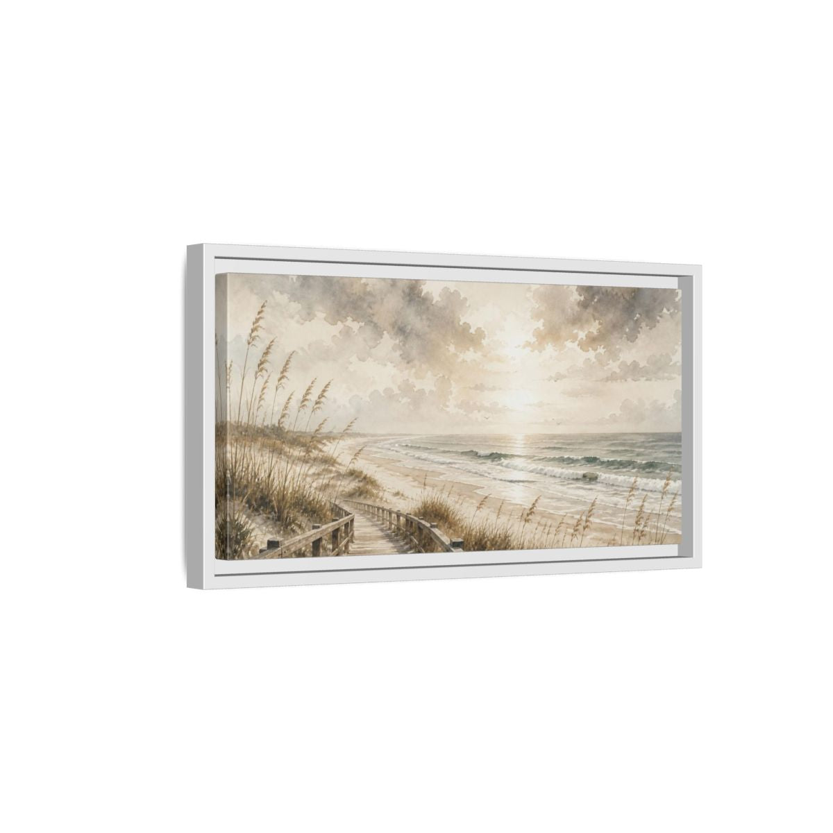 Side Mockup 6. Coastal Boardwalk View shown as framed canvas print