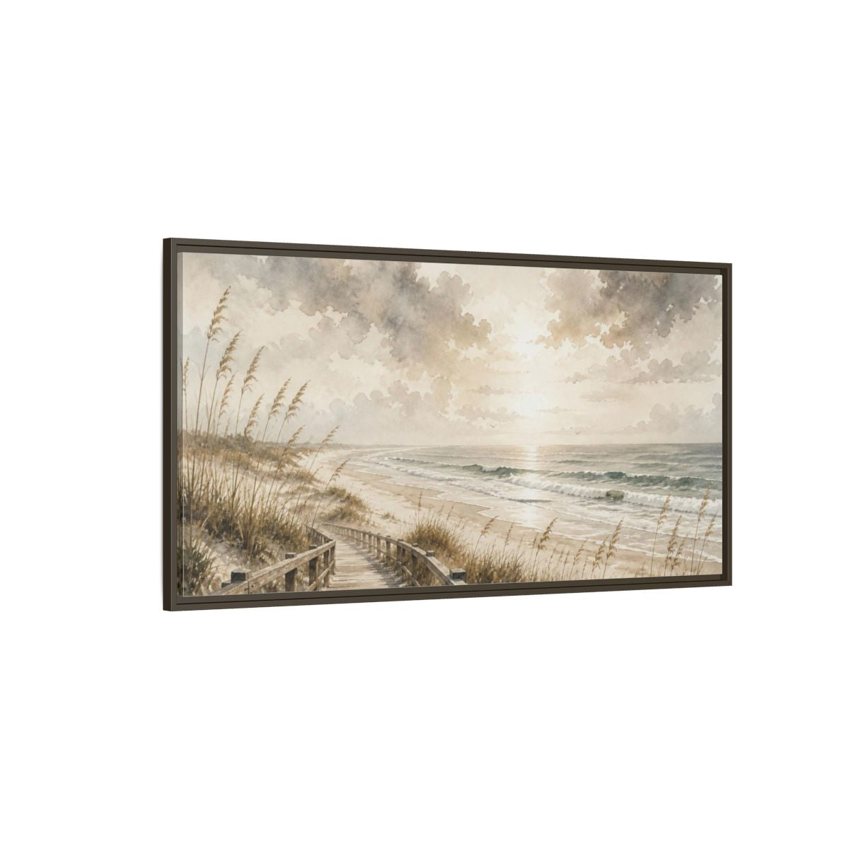 Side Mockup 4. Coastal Boardwalk View shown as framed canvas print