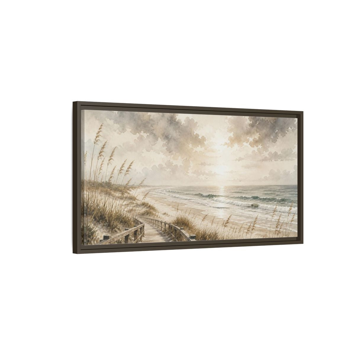 Main Mockup. Coastal Boardwalk View shown as framed canvas print