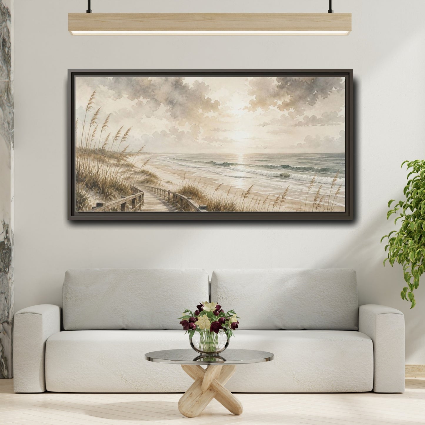 Mockup 2. Coastal Boardwalk View shown as framed canvas print