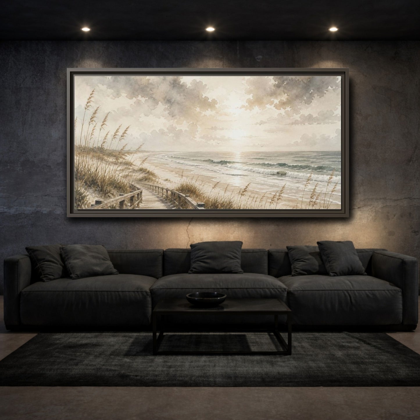 Mockup 3. Coastal Boardwalk View shown as framed canvas print