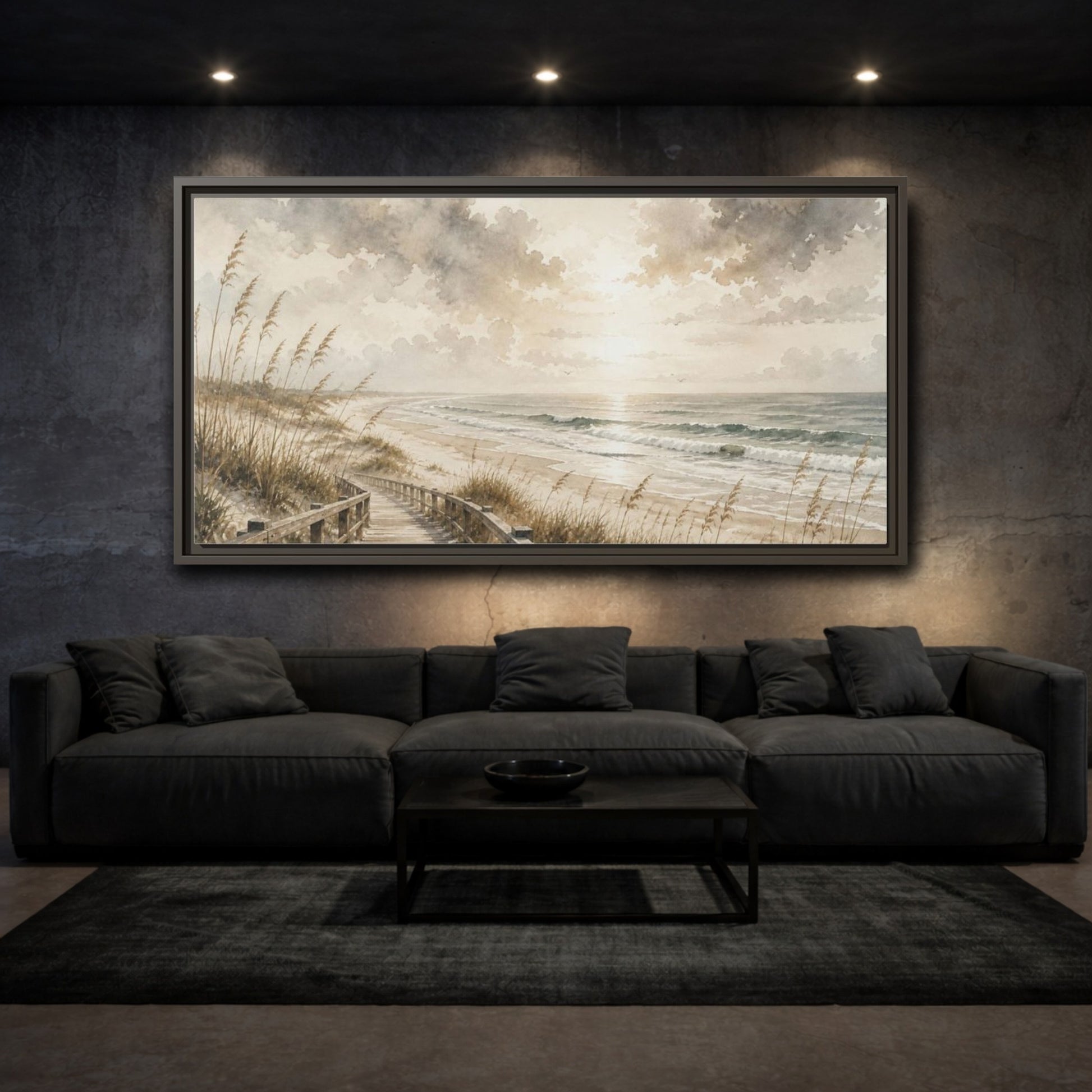 Mockup 3. Coastal Boardwalk View shown as framed canvas print