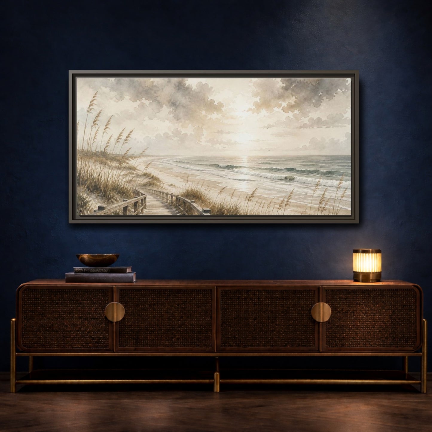 Mockup 4. Coastal Boardwalk View shown as framed canvas print