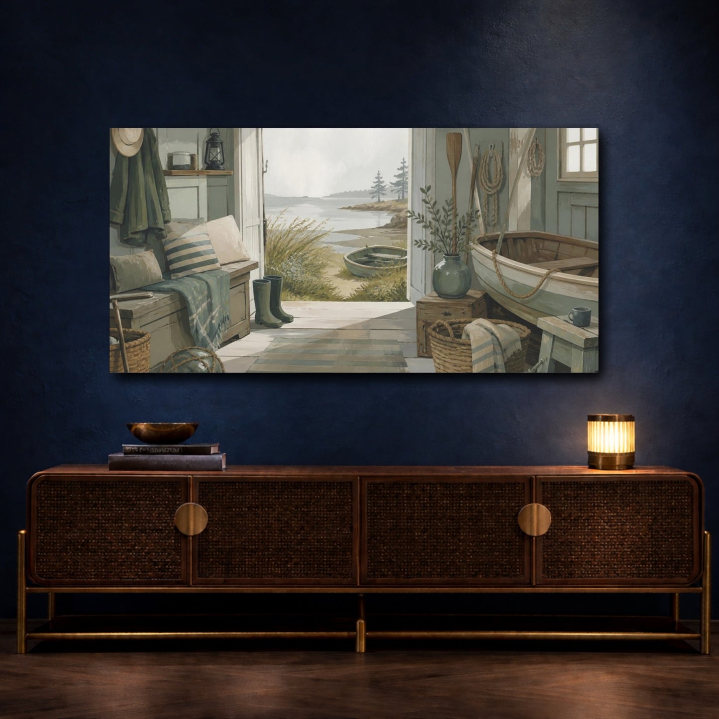 Mockup 4. Coastal Boat Shed shown as canvas print