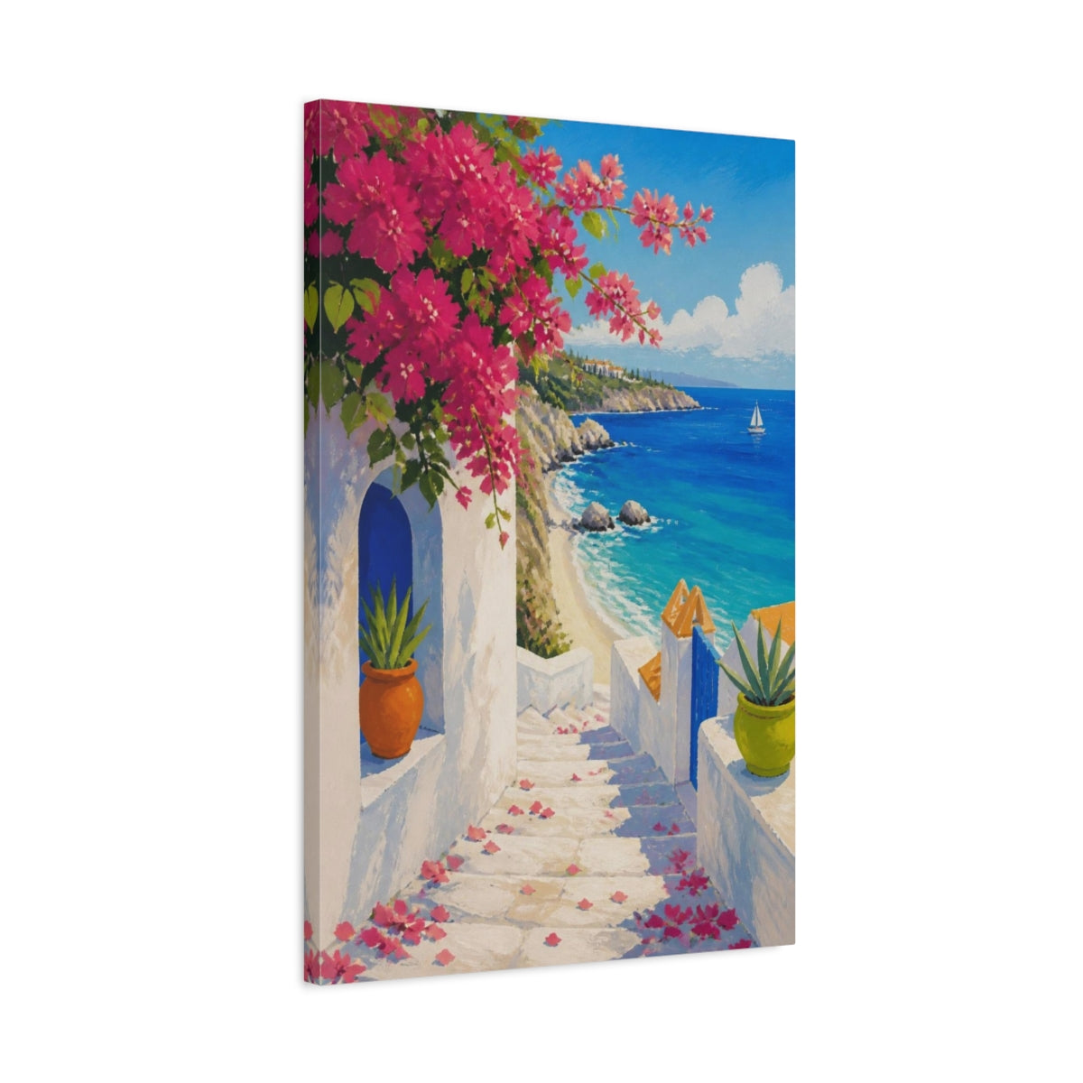 Side Mockup 2. Coastal Bougainvillea Steps shown as canvas print