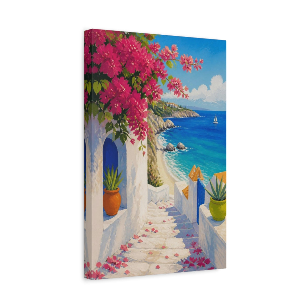 Side Mockup 4. Coastal Bougainvillea Steps shown as canvas print