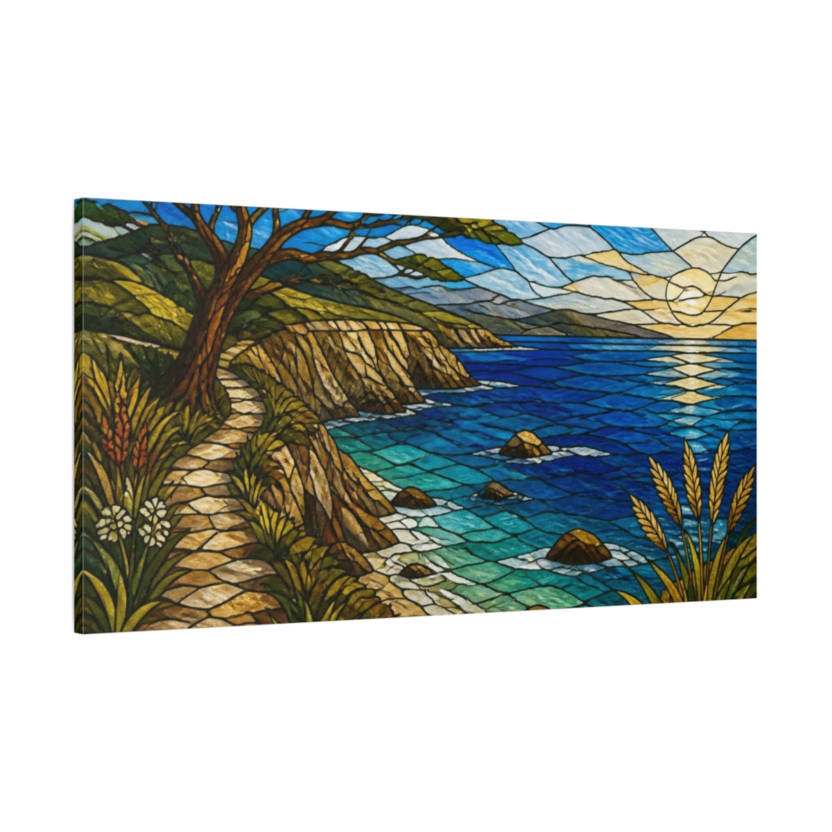 Side Mockup 2. Coastal Cliff Path shown as canvas print