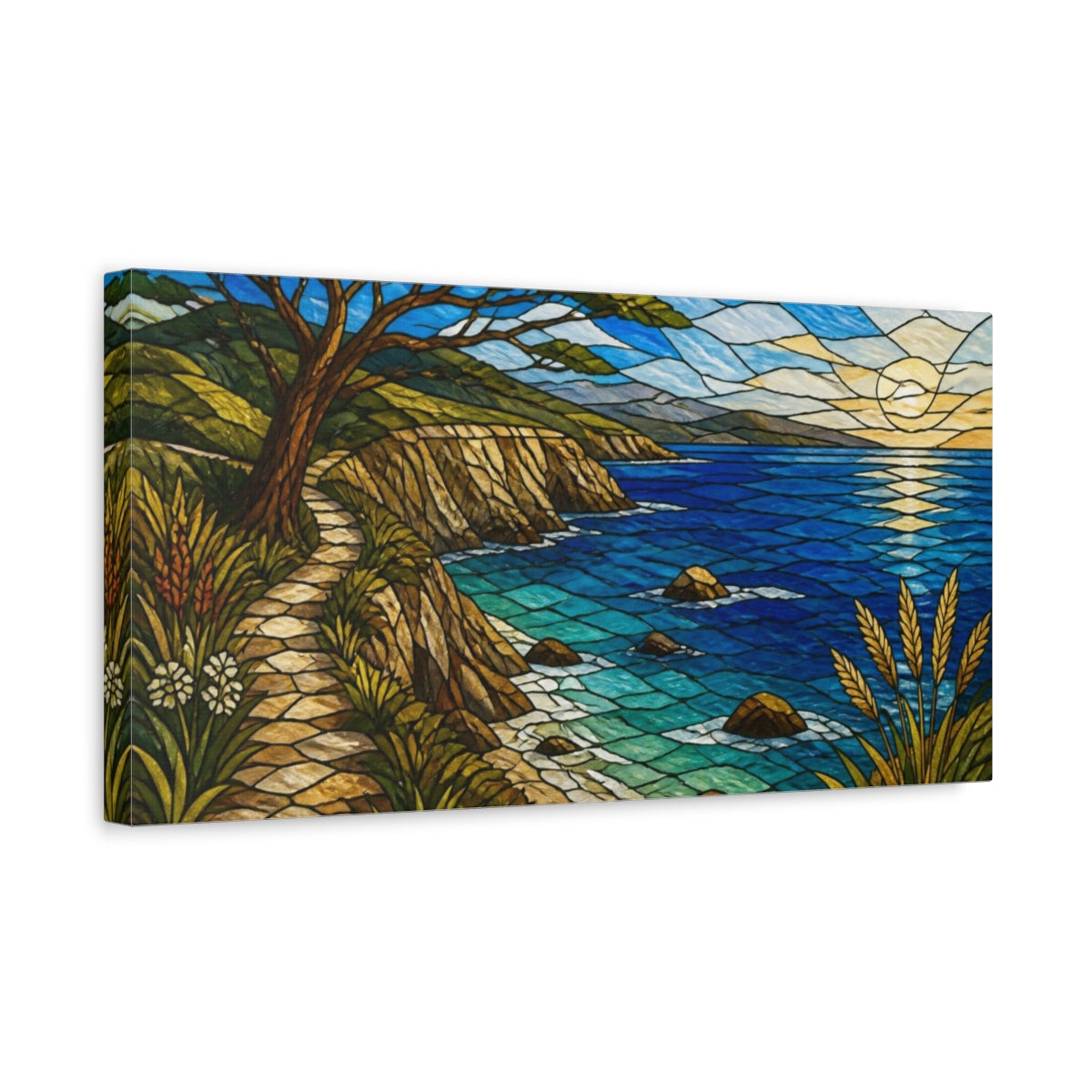 Side Mockup 3. Coastal Cliff Path shown as canvas print