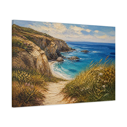 Coastal Cliff Path Canvas Print Wall Art – Living Room Decor, Above Couch - YesArtYes