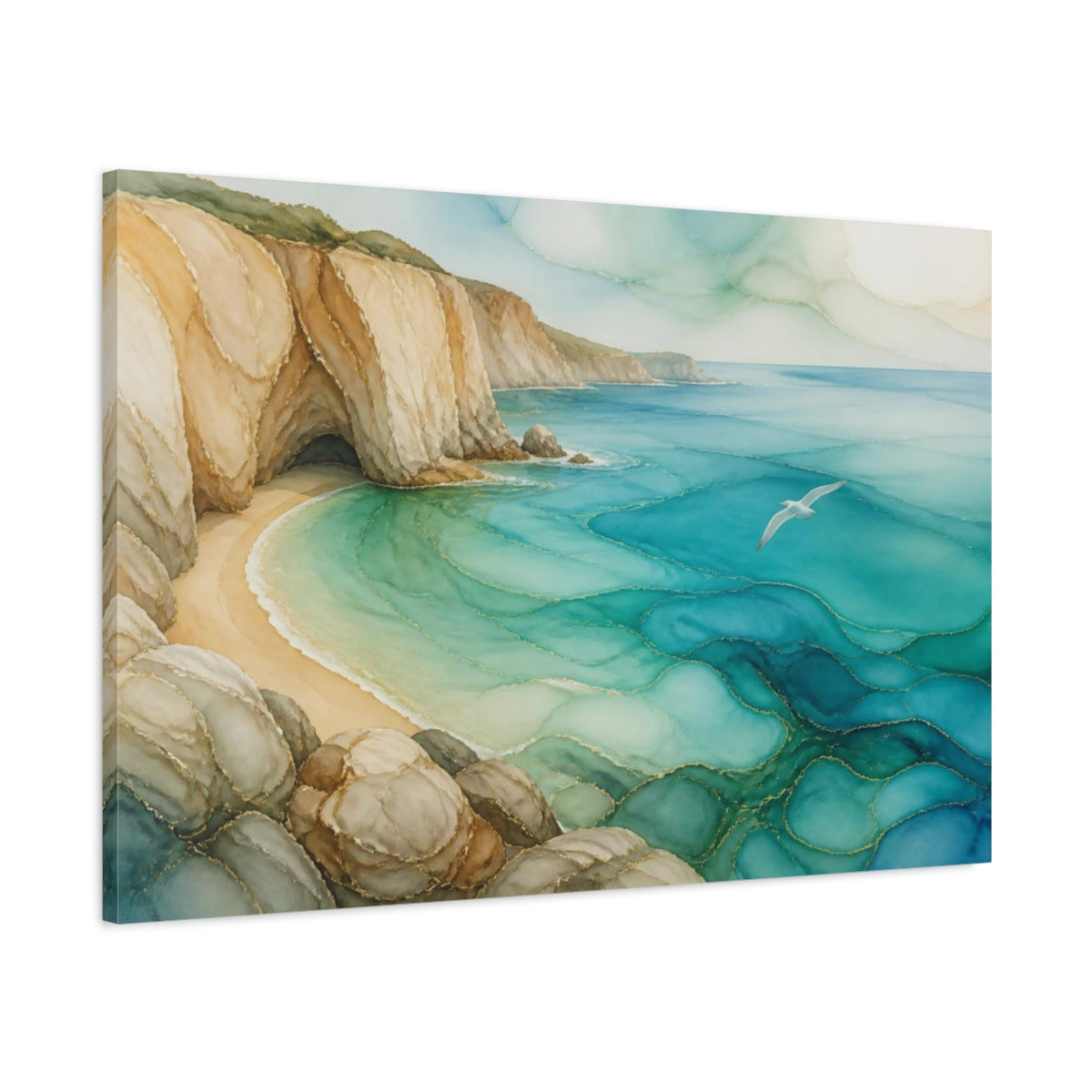 Main Mockup. Coastal Cliff Seascape shown as canvas print