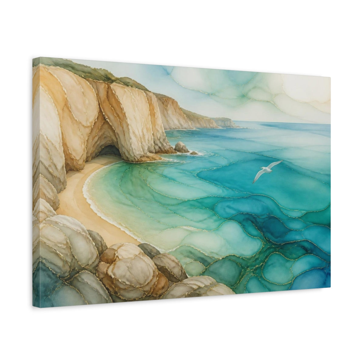 Side Mockup 3. Coastal Cliff Seascape shown as canvas print