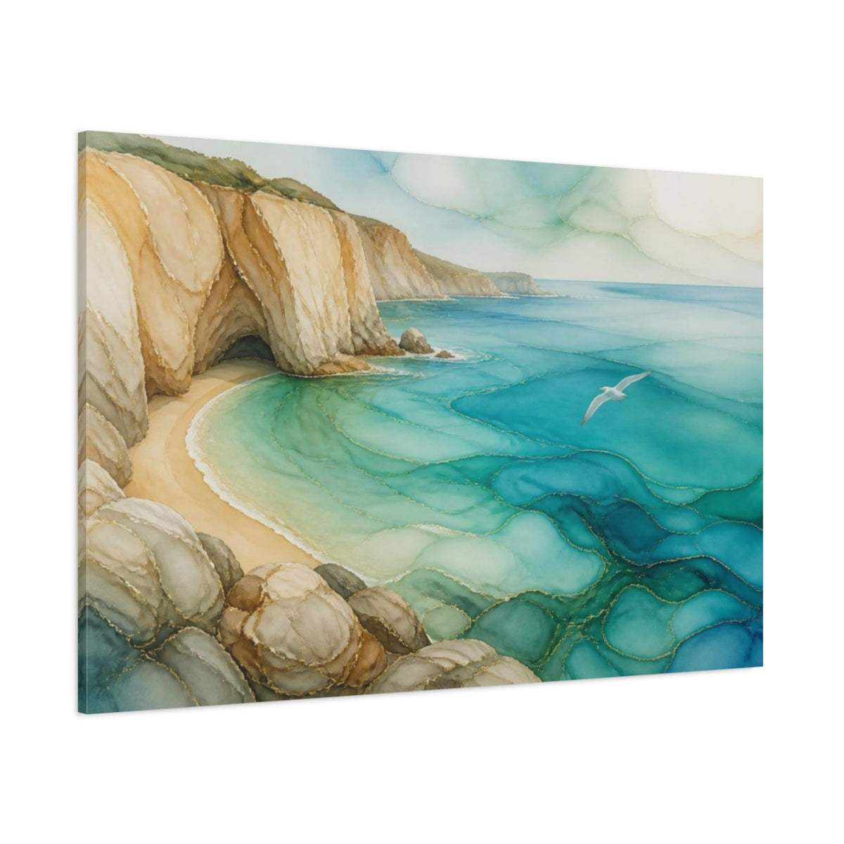 Side Mockup 1. Coastal Cliff Seascape shown as canvas print