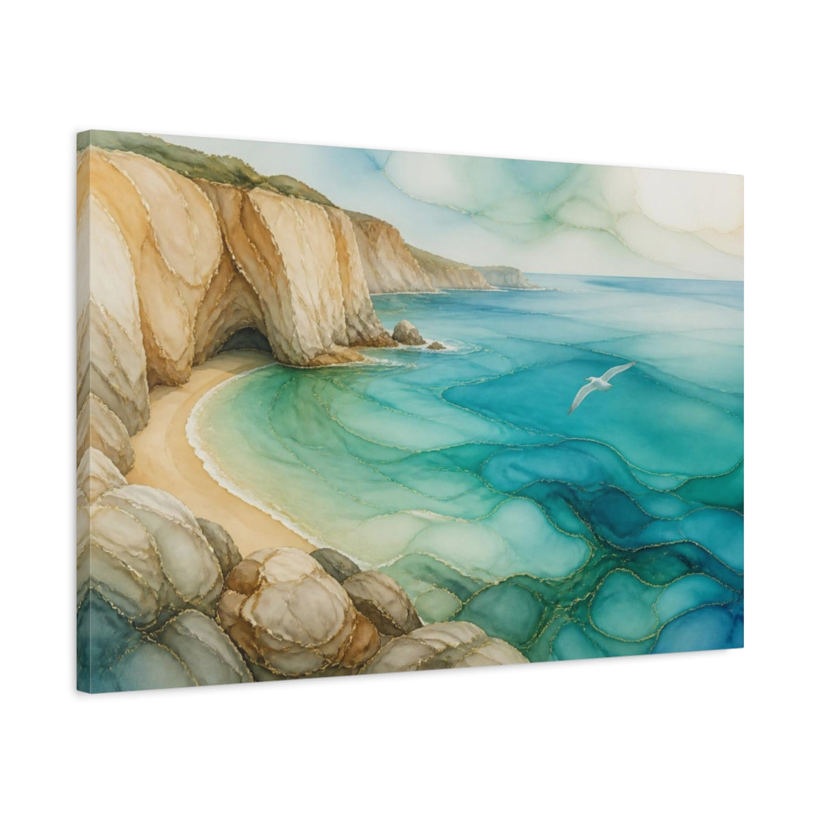 Side Mockup 2. Coastal Cliff Seascape shown as canvas print