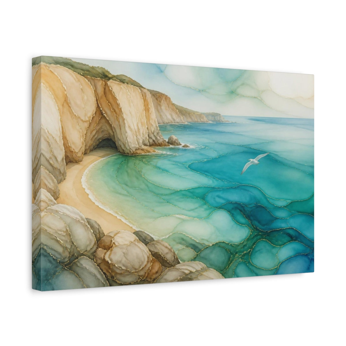 Side Mockup 4. Coastal Cliff Seascape shown as canvas print