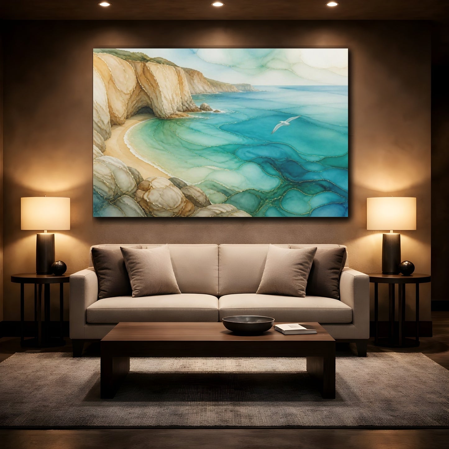 Mockup 2. Coastal Cliff Seascape shown as canvas print