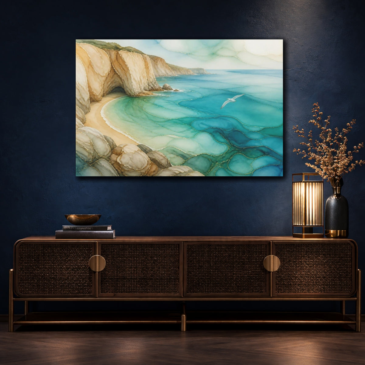 Mockup 4. Coastal Cliff Seascape shown as canvas print