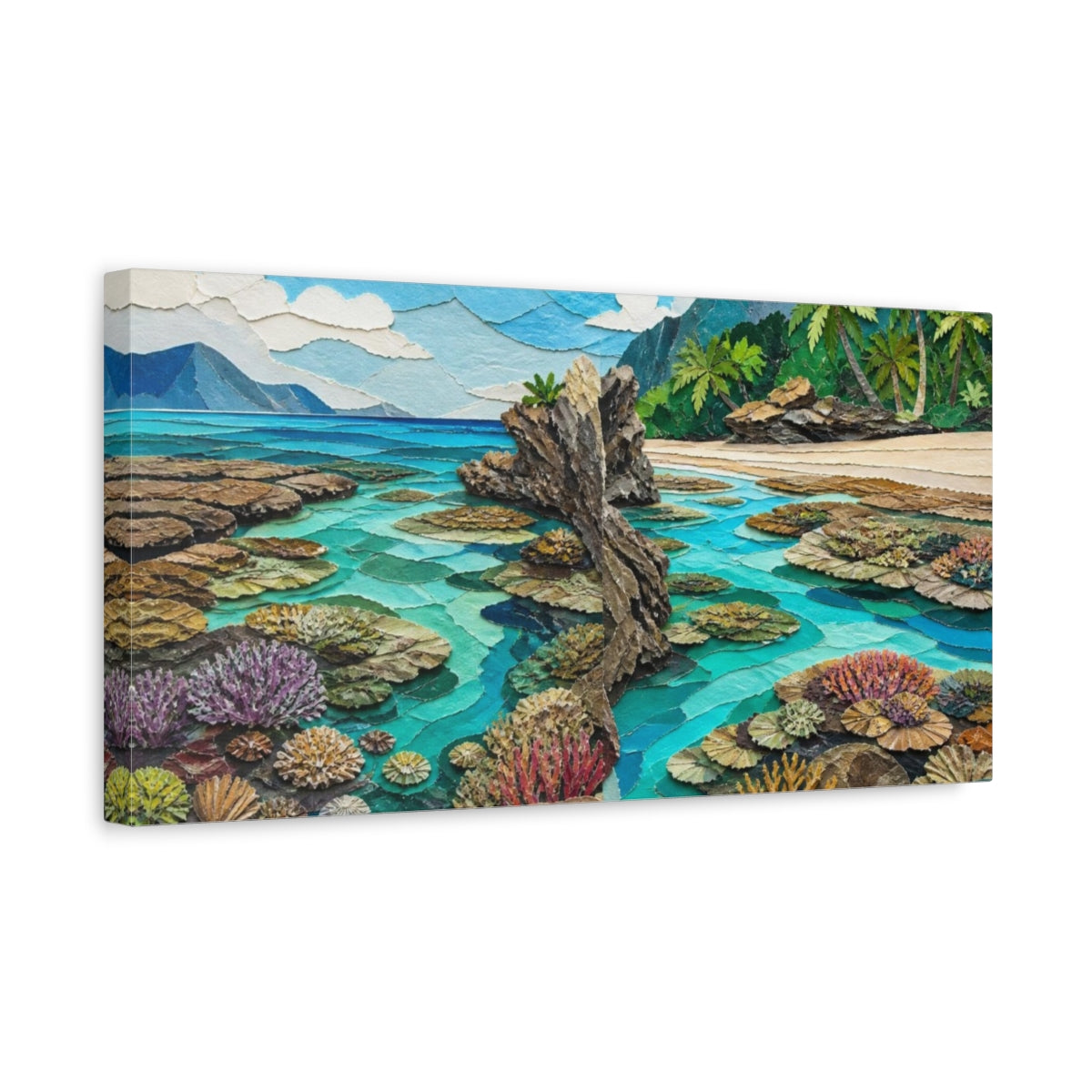 Side Mockup 3. Coastal Coral Reef shown as canvas print