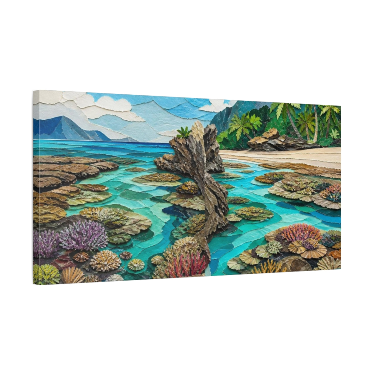 Side Mockup 1. Coastal Coral Reef shown as canvas print