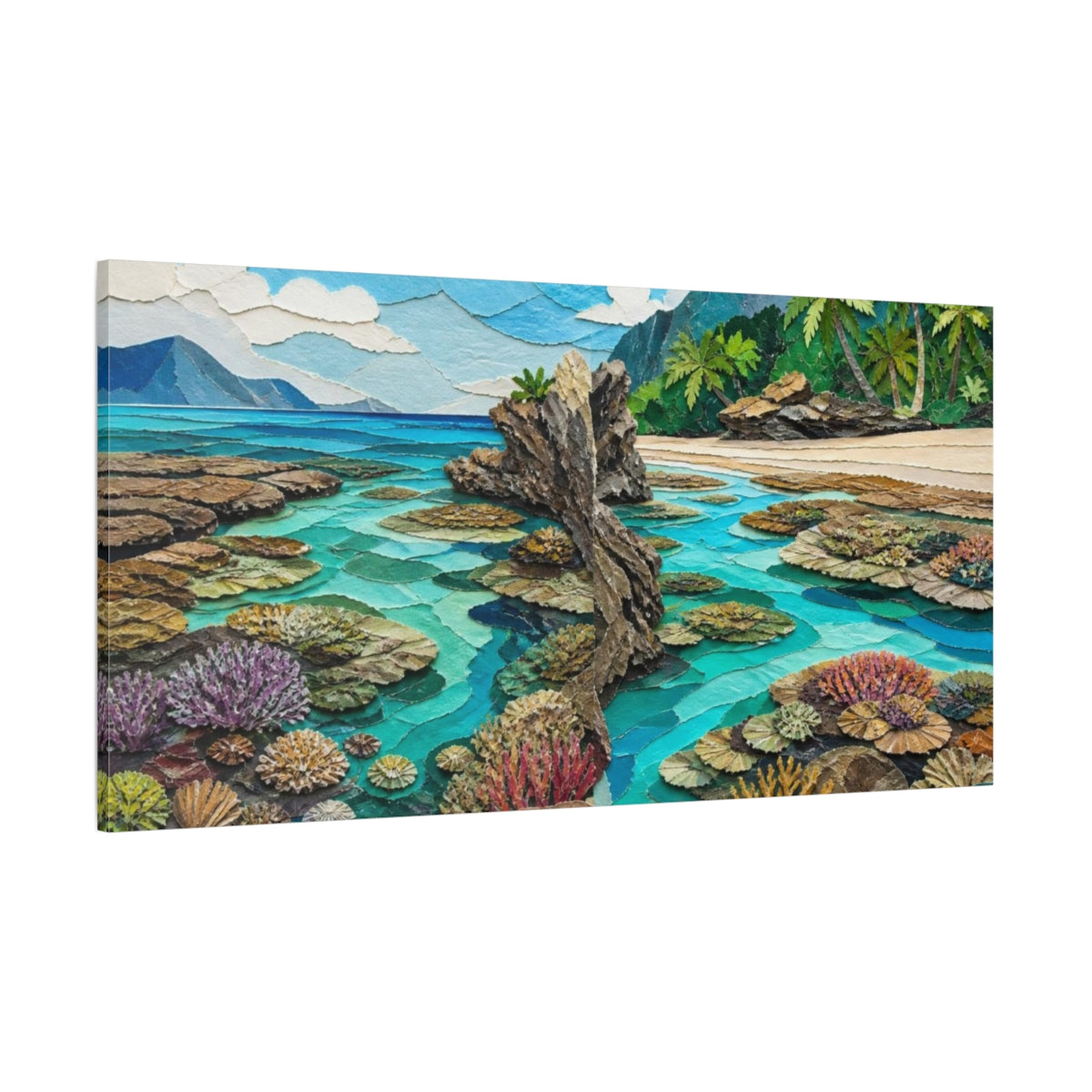 Side Mockup 2. Coastal Coral Reef shown as canvas print