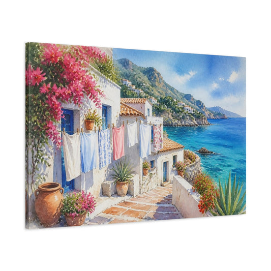 Main Mockup. Coastal Cottage By Sea shown as canvas print