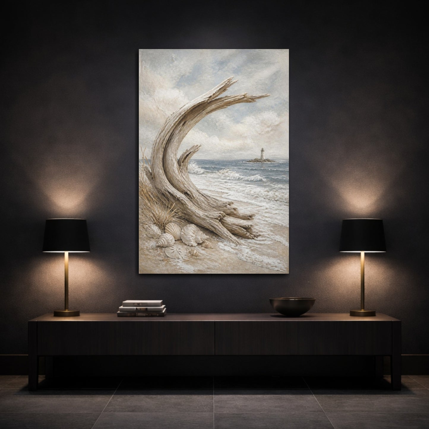 Mockup 3. Coastal Driftwood Arc shown as canvas print