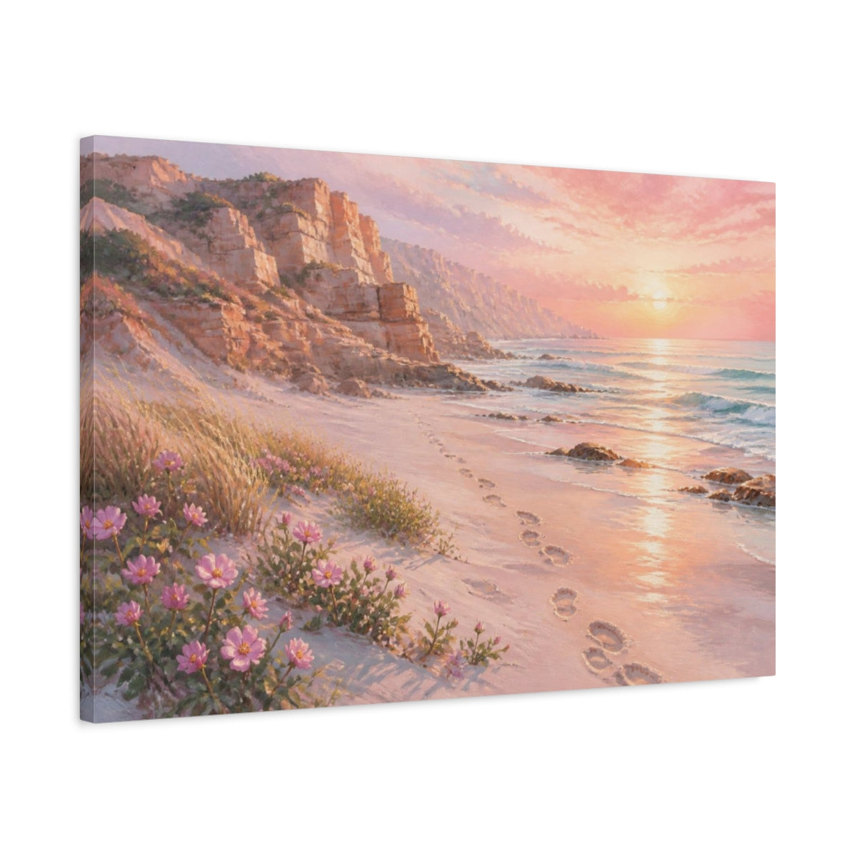 Side Mockup 2. Coastal Dune Flowers shown as canvas print