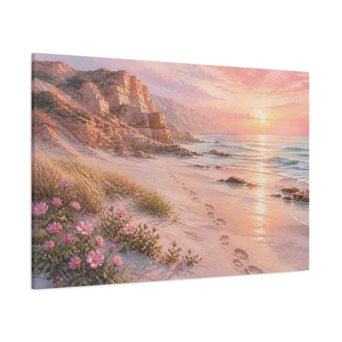 Side Mockup 1. Coastal Dune Flowers shown as canvas print