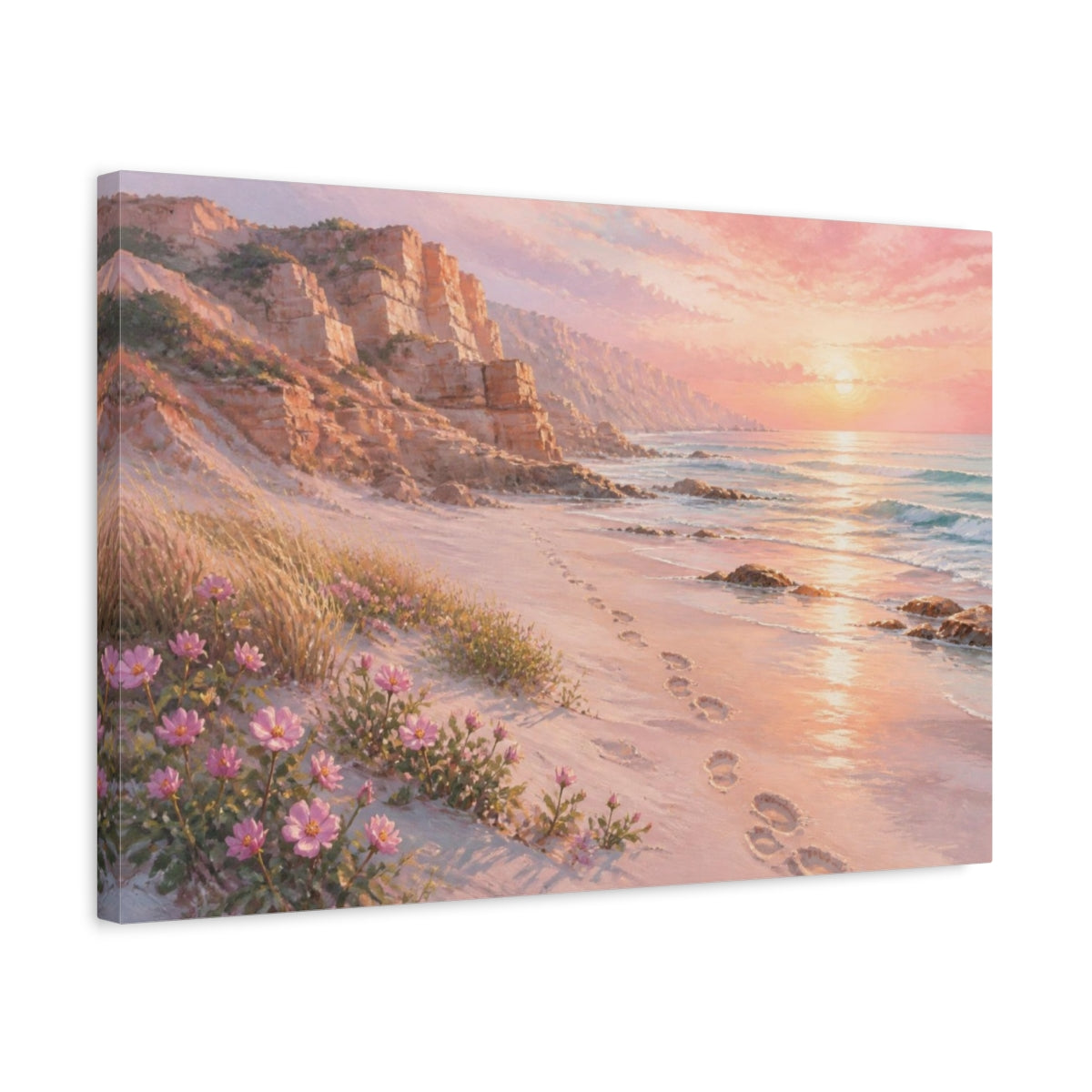 Side Mockup 3. Coastal Dune Flowers shown as canvas print