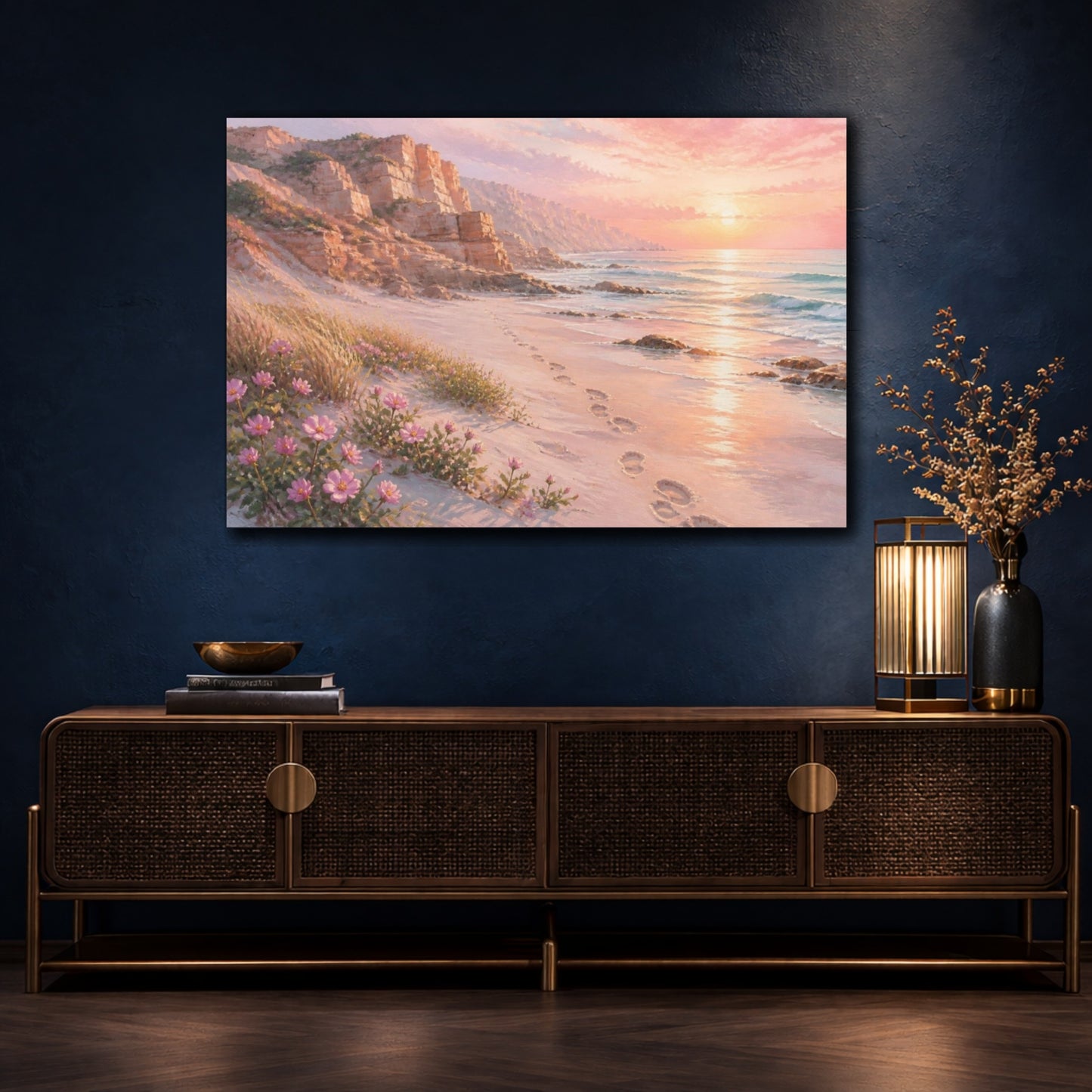 Mockup 4. Coastal Dune Flowers shown as canvas print